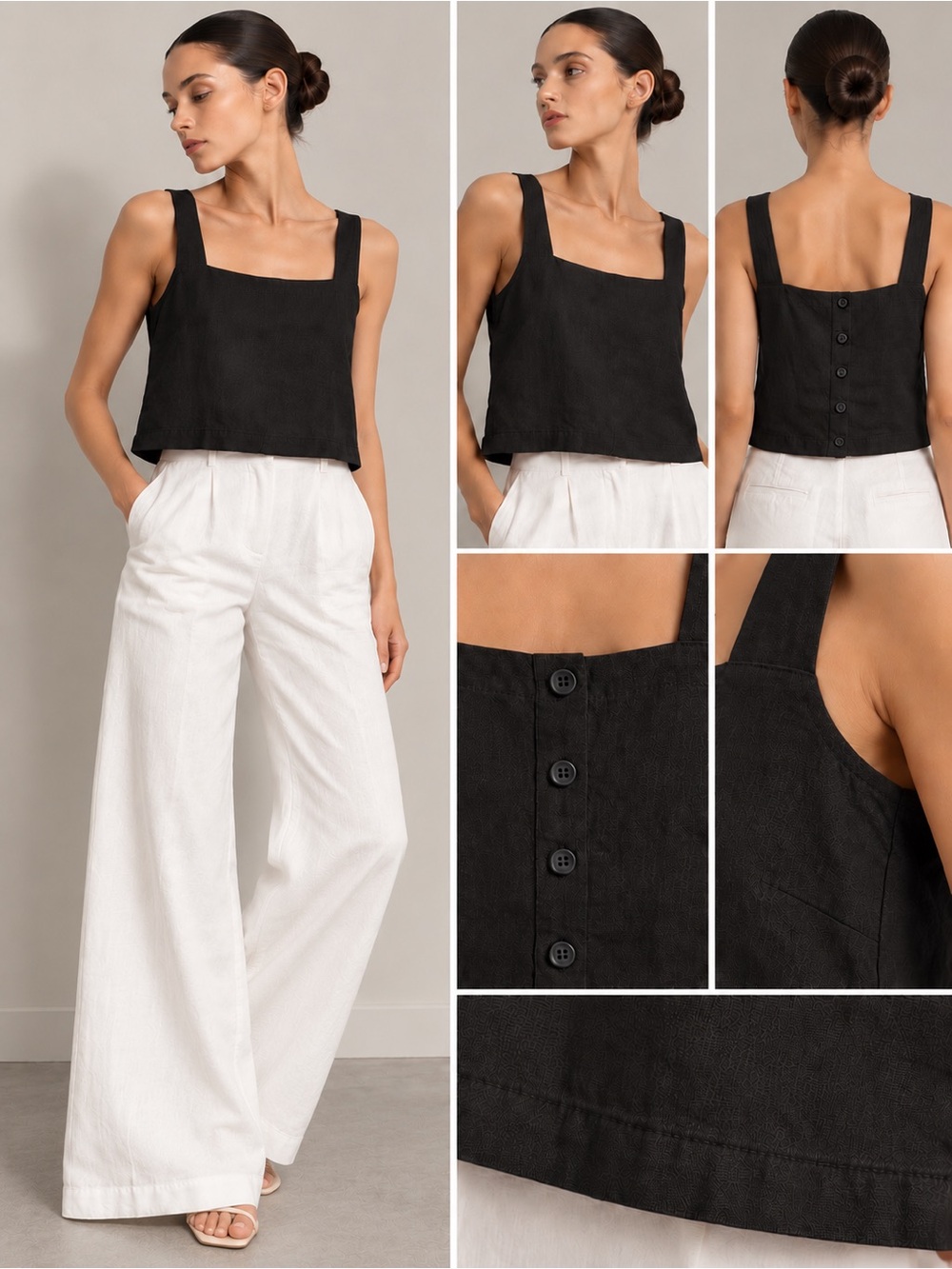 ⚡ GAP Black Linen Blend Square Neck Button Back Tank Small